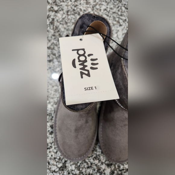 **NWT** Girls PAWZ by Bearpaw Sz 1 Grey Gray Winter Fur Bow Boot Microsuede Warm - Picture 9 of 12